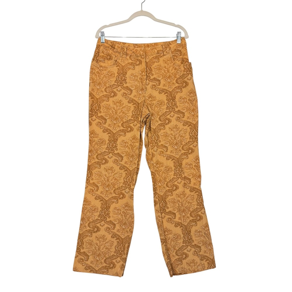 Jones Wear Sport Mustard Yellow Damask Floral Corduroy Pants Womens 12 Vintage
